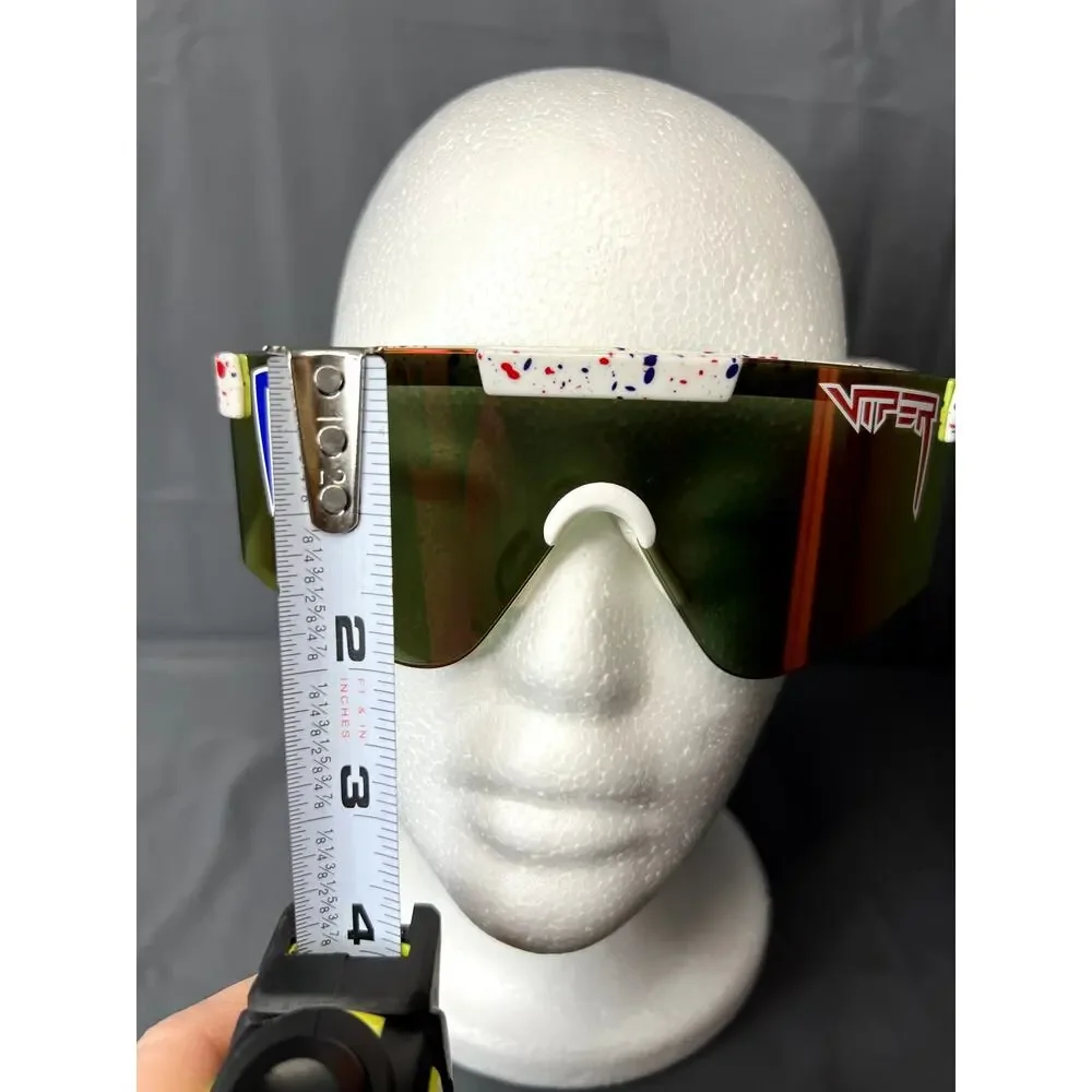 Pit Viper white splatter sunglasses with red and blue accents
